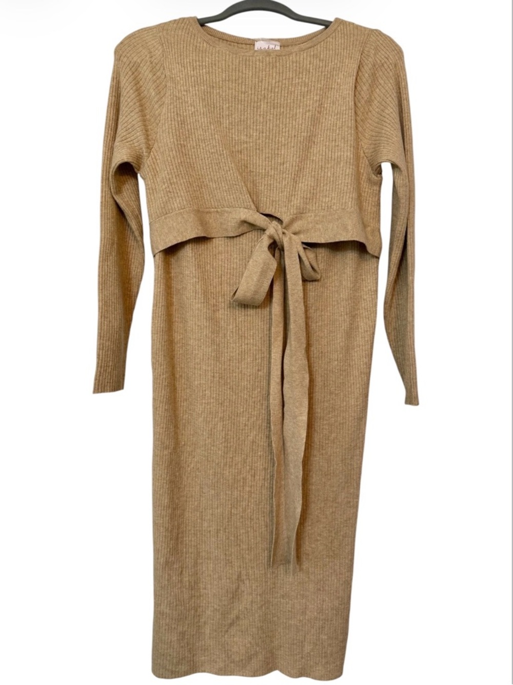 Isabel Maternity by Ingrid & Isabel Tan Long Sleeve Soft Knit Dress Size Small - Picture 2 of 9